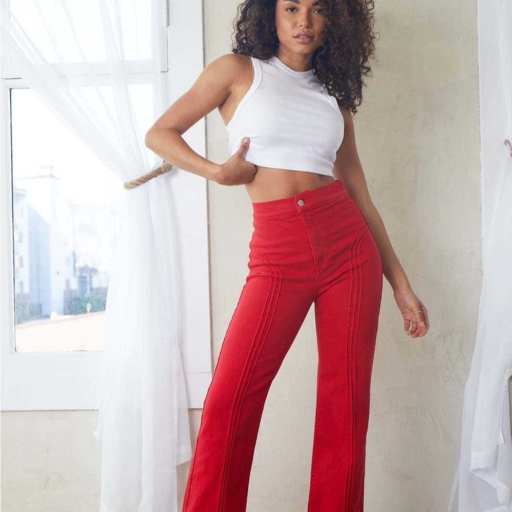 Revice Denim Roller girl flares Red High-Waisted Pants